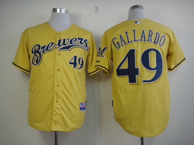 Men Milwaukee Brewers #49 Gallardo Yellow MLB Jerseys->milwaukee brewers->MLB Jersey